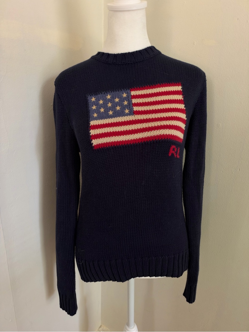 Polo Ralph Lauren American Flag Cotton Crewneck Sweater Size Small Petite